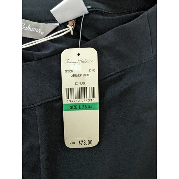 Tommy Bahama Women Tunic Top Size L Black Scoop Neck Blouse Cabana Short Sleeve - Picture 5 of 5